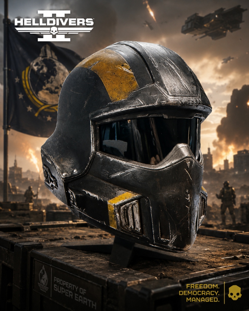 Helldivers Inspired Battle-Worn Helmet (Display Prop) detail image